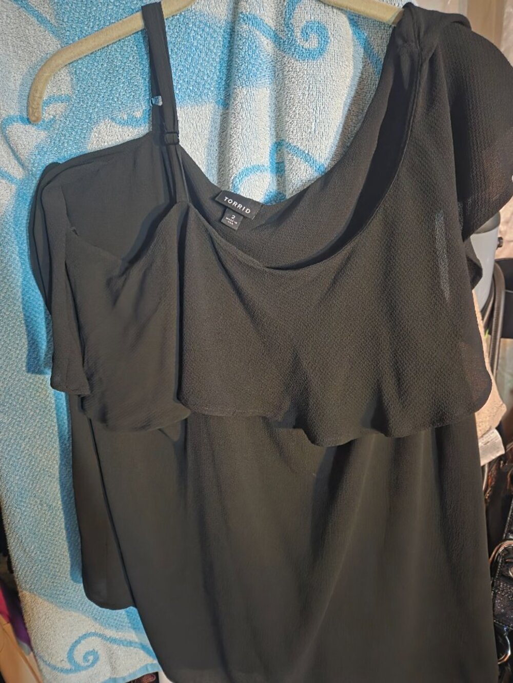 Georgette One Shoulder Top Black Ruffle